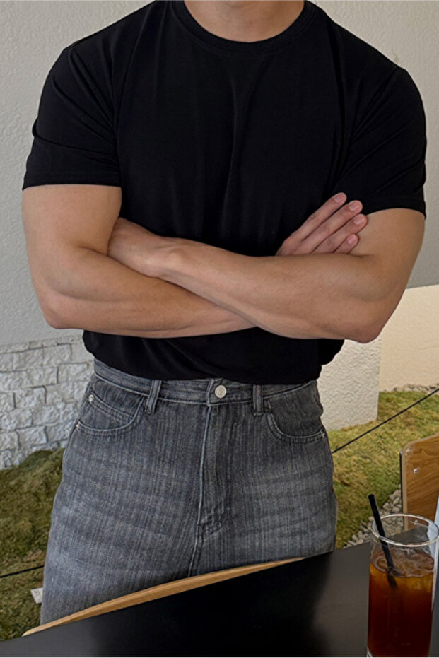 Men's Slim Fit Slim Fit 100% Cotton Basic Knitted Black T-Shirt
