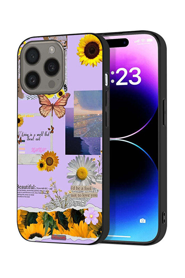 غطاء حماية لجهاز Apple iPhone 15 Pro Max بملصقات عباد الشمس الجميلة