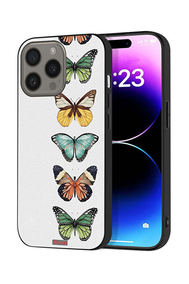 غطاء حماية لجهاز Apple iPhone 15 Pro Max بنقشة أربع فراشات