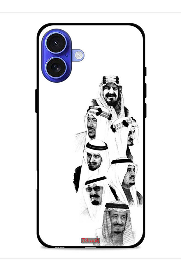 غطاء حماية لجهاز آيفون 16 من آبل، رسم ملوك السعودية، أبيض وأسود