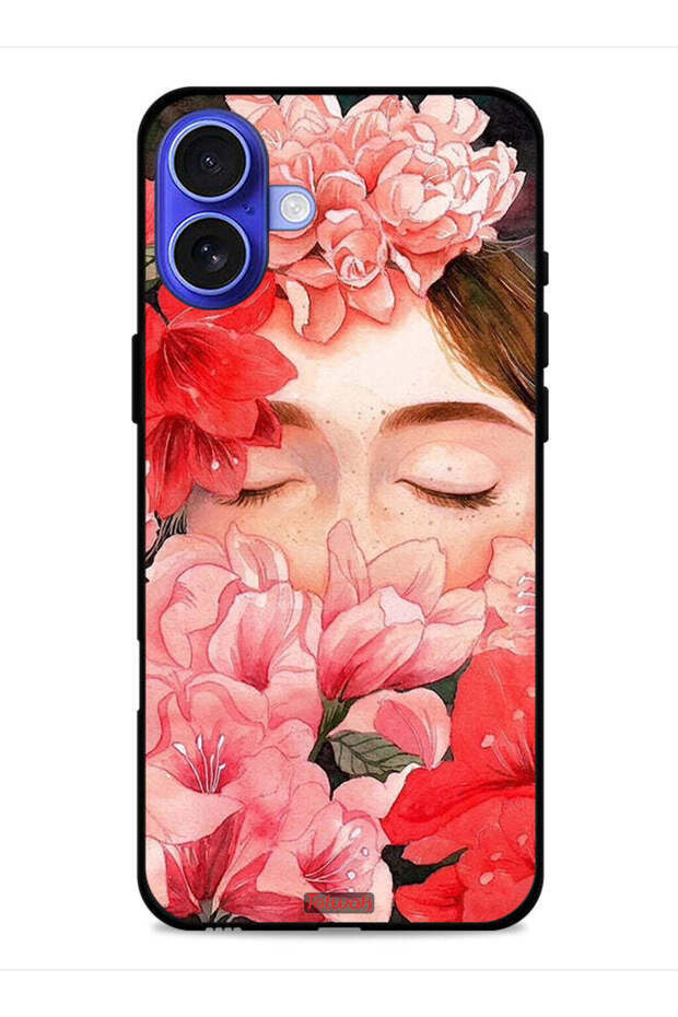 Apple iPhone 16 Plus Protective Case Cover Girl Face Hide In Flowers Art
