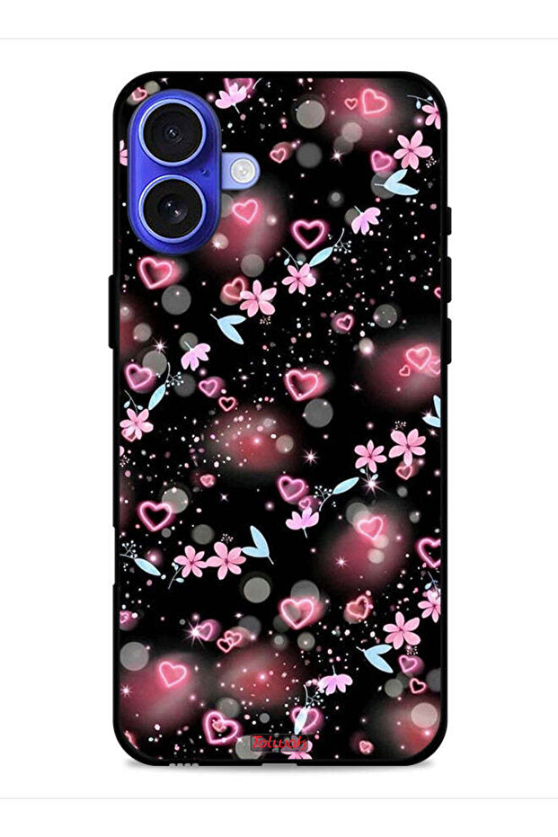 غطاء حماية لجهاز Apple iPhone 16 Plus برسومات قلوب وأزهار صغيرة