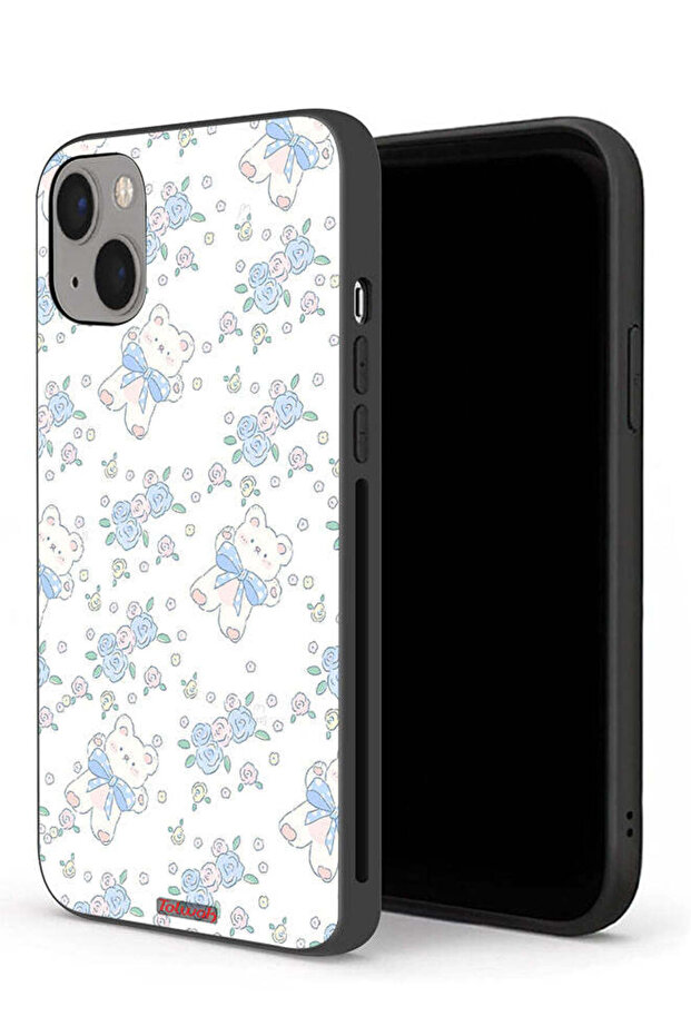 جراب حماية لجهاز Apple iPhone 13 mini مع أيقونة دب تيدي لطيف وزهور