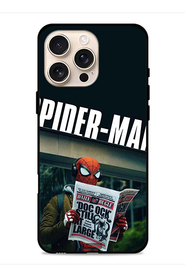 غطاء حماية لجهاز Apple iPhone 16 Pro Max بتصميم سبايدرمان يقرأ جريدة
