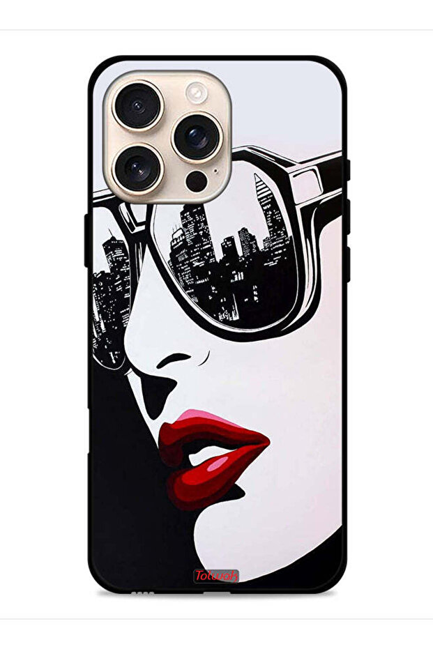 غطاء حماية لجهاز Apple iPhone 16 Pro Max بتصميم وجه فتاة وفن تجريدي