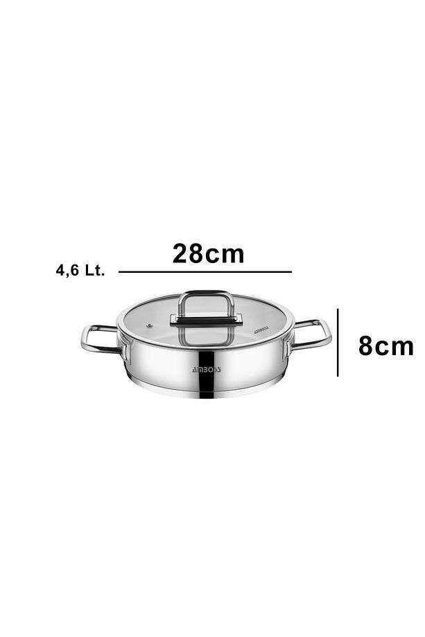 Nova Paslanmaz Çelik Cam Kapaklı Basık Tencere 28x8 cm - 4
