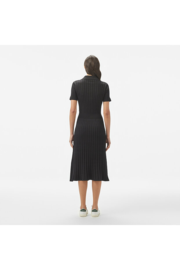 Kadın Flare Fit Kısa Kollu Polo Yaka Siyah Elbise - 2