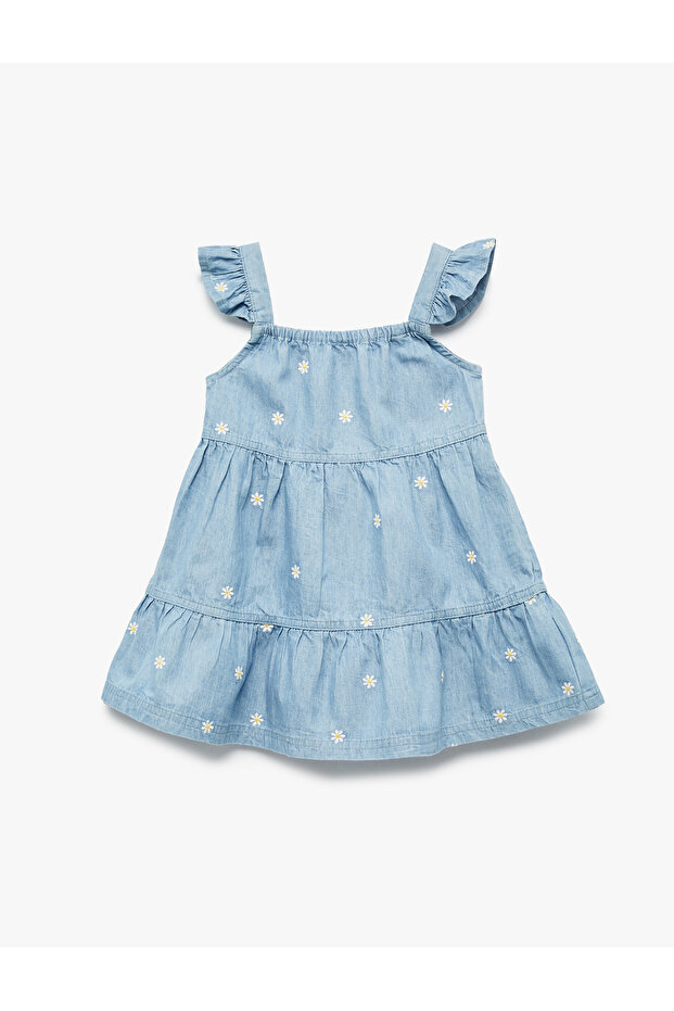 Square Neck Sleeveless Cotton A-Line Floral Dress