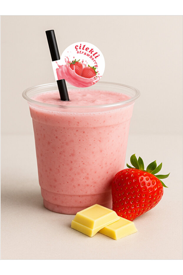 Çilekli Bayraklı Pipet 21,5 cm Siyah Pipet , 8mm Kalınlık , 20 Adet - 7