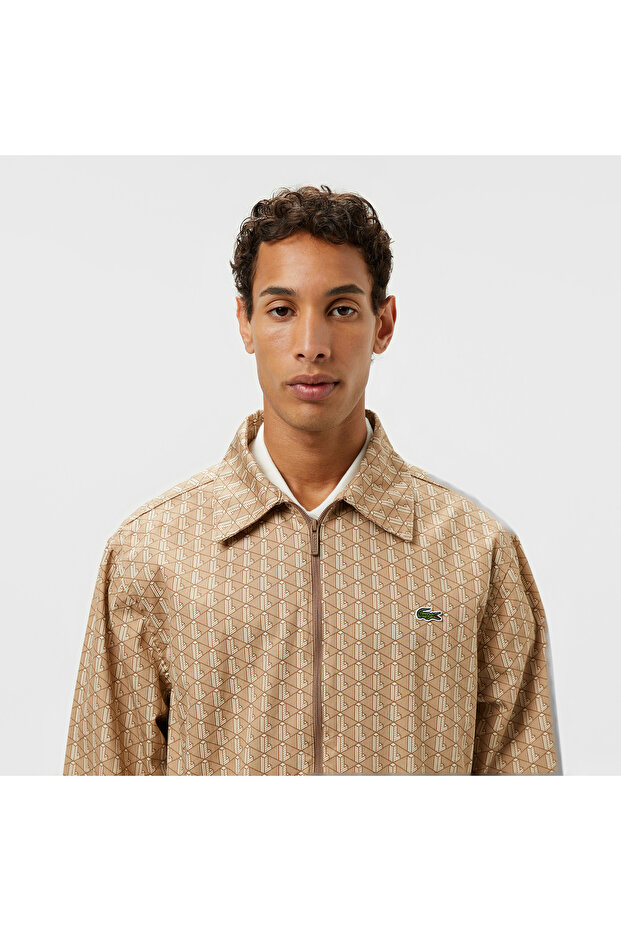 Erkek Loose Fit Monogram Bej Ceket - 2