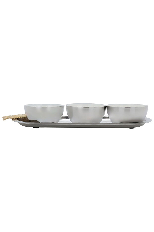 Saif Gallery Steel Yogurt Serving Set, 13 x 33 cm, Oval Plate, 4 Pieces - Silver