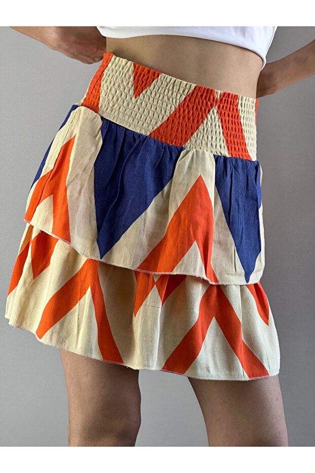 Pleated Elasticated Zigzag Skirt Ruffled Skirt