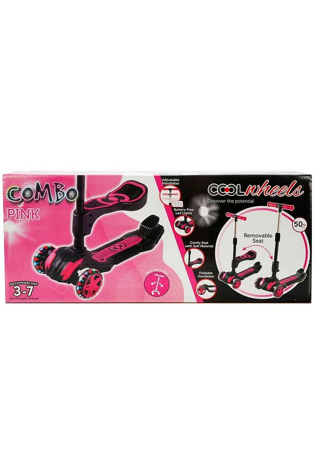 Combo 3 Tekerlekli Katlanabilir Işıklı Oturaklı Scooter - Pembe - 7