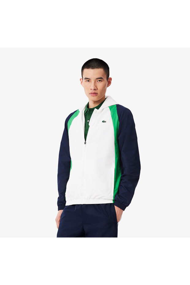 Erkek Regular Fit Kapüşonlu Renk Bloklu Beyaz Eşofman Takımı - 2