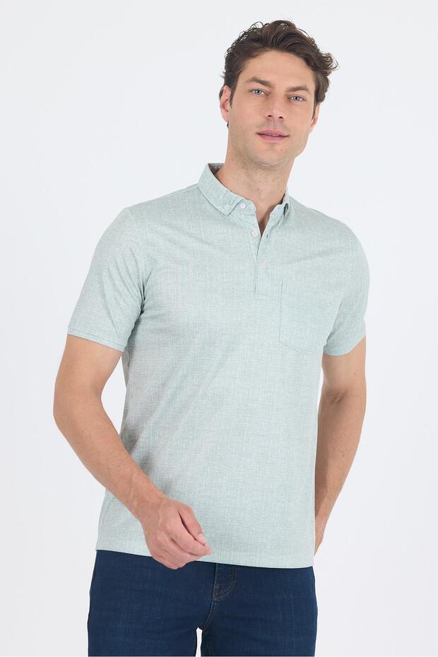 Green Polo Neck Short Sleeve Pocket Comfort Fit Cotton T-Shirt 1011250180
