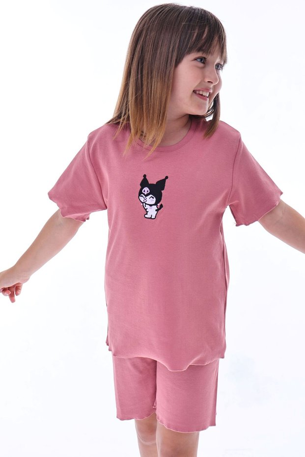 Ribana Beybi Overlock Detailed Kuromi Embroidered Top-Under Set