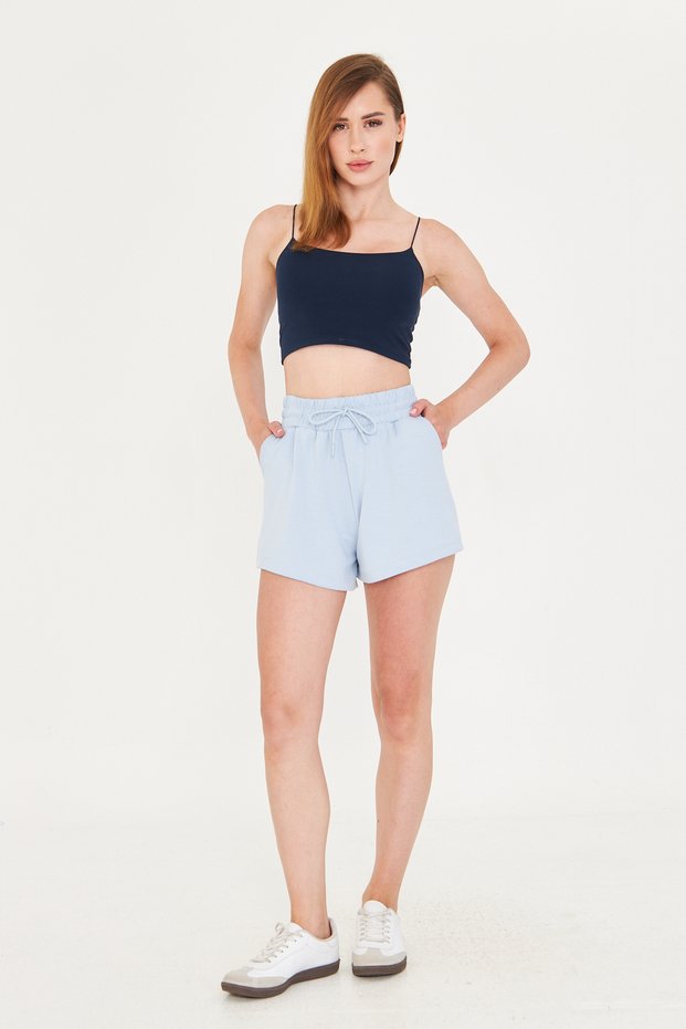 Women's Baby Blue Modal Fabric Summer Shorts with Pockets, Elastic Waist, Lace-Up, Stretchy Lycra, Daily Comfortable