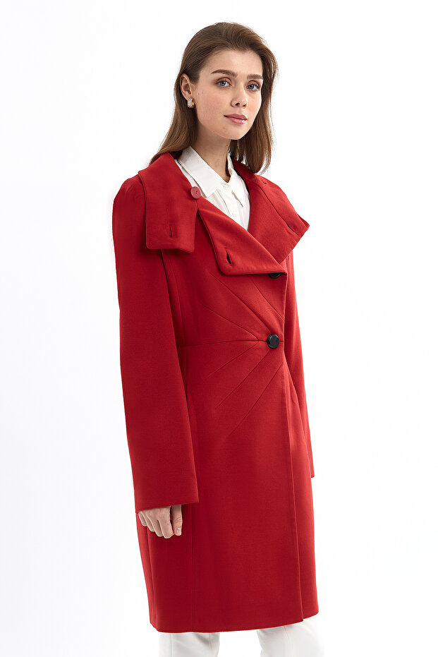 Tek Düğmeli Kırmızı Kaban - 2