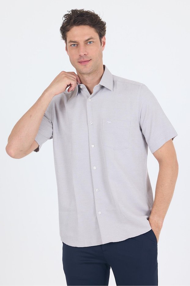 Brown Hard Collar Short Sleeve Pocket Comfort Fit Cls Shirt 1004250264