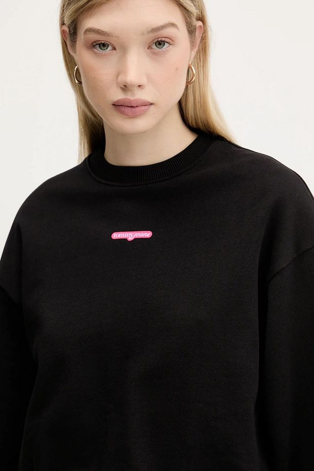 Kadın Crop Script Logolu Sweatshirt - Siyah - 4