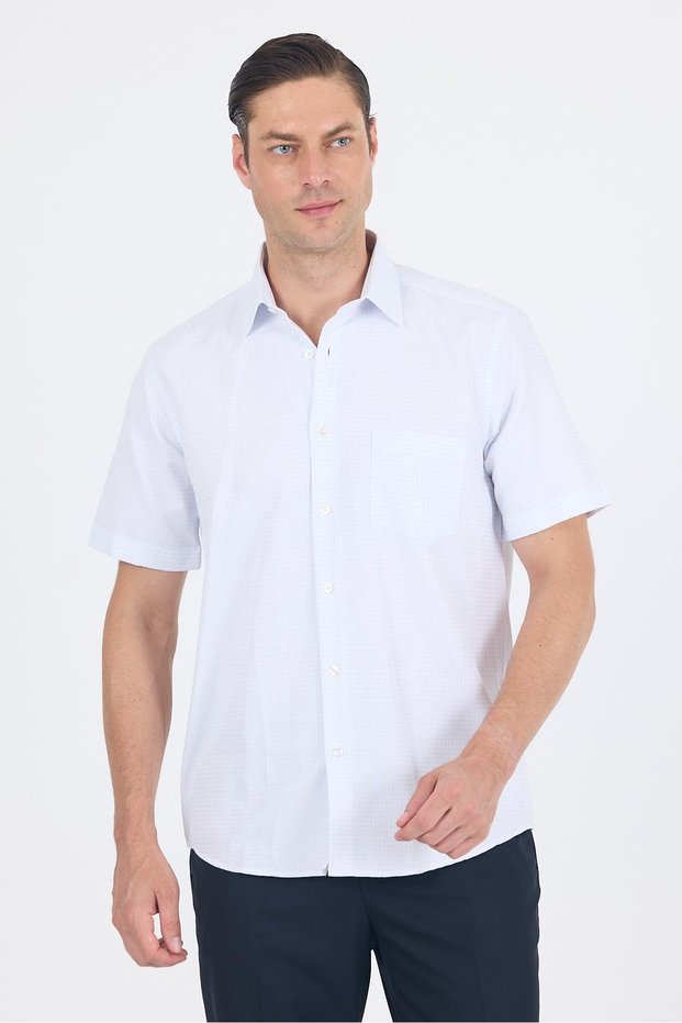 White Hard Collar Short Sleeve Pocket Comfort Fit Cls Shirt 1004250261