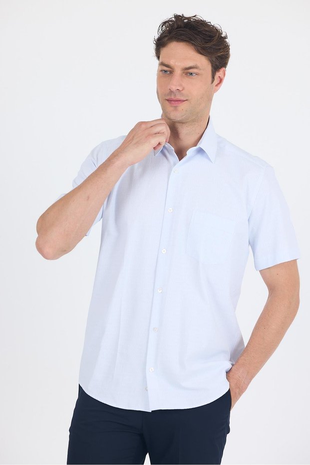 White Hard Collar Short Sleeve Pocket Comfort Fit Cls Shirt 1004250260