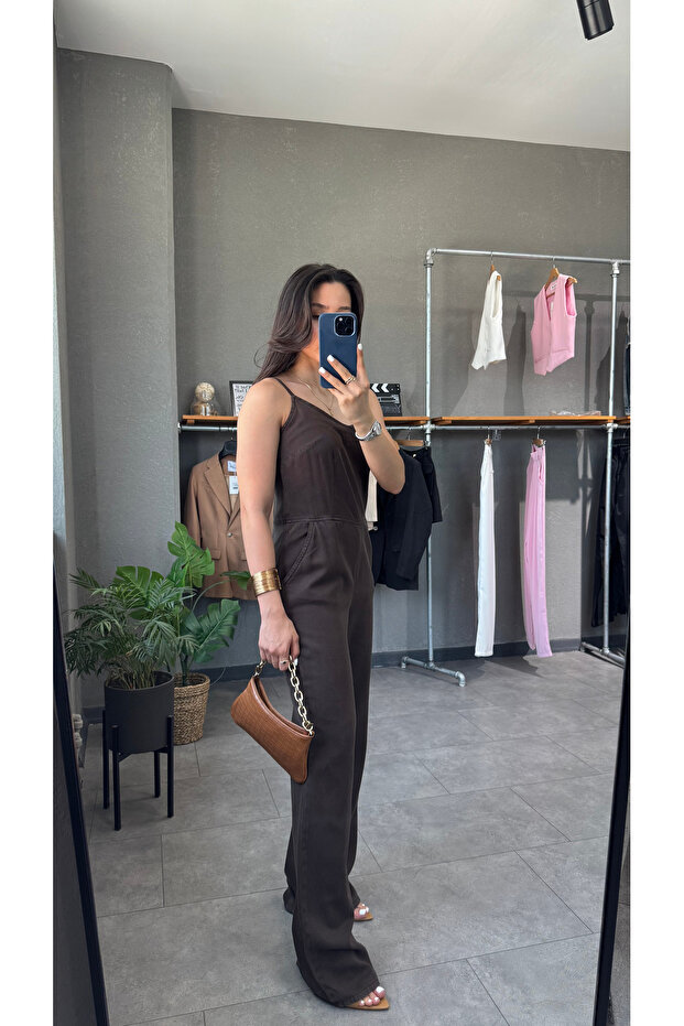 İnce Askılı Denim Tulum - 4
