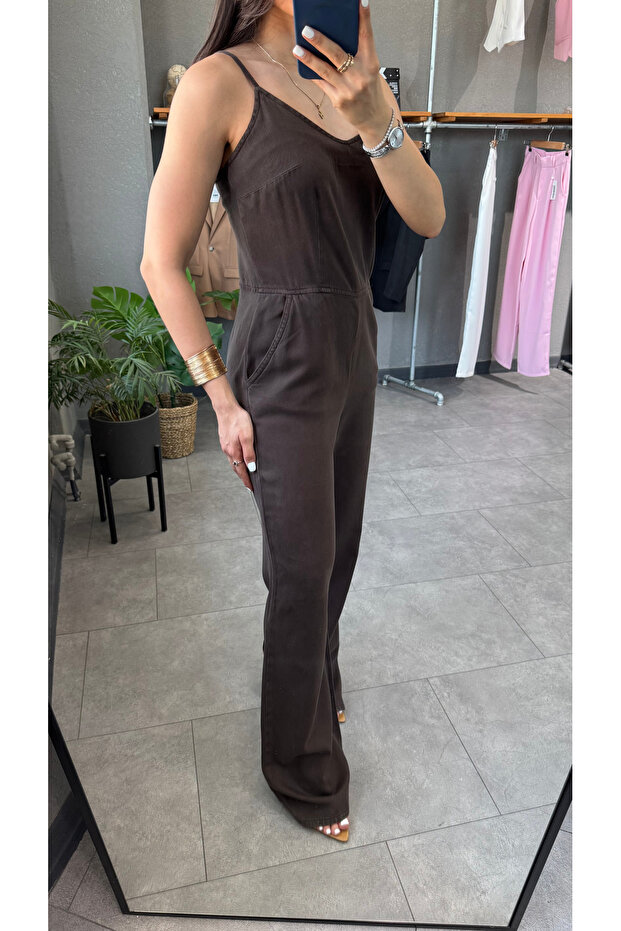 İnce Askılı Denim Tulum - 7