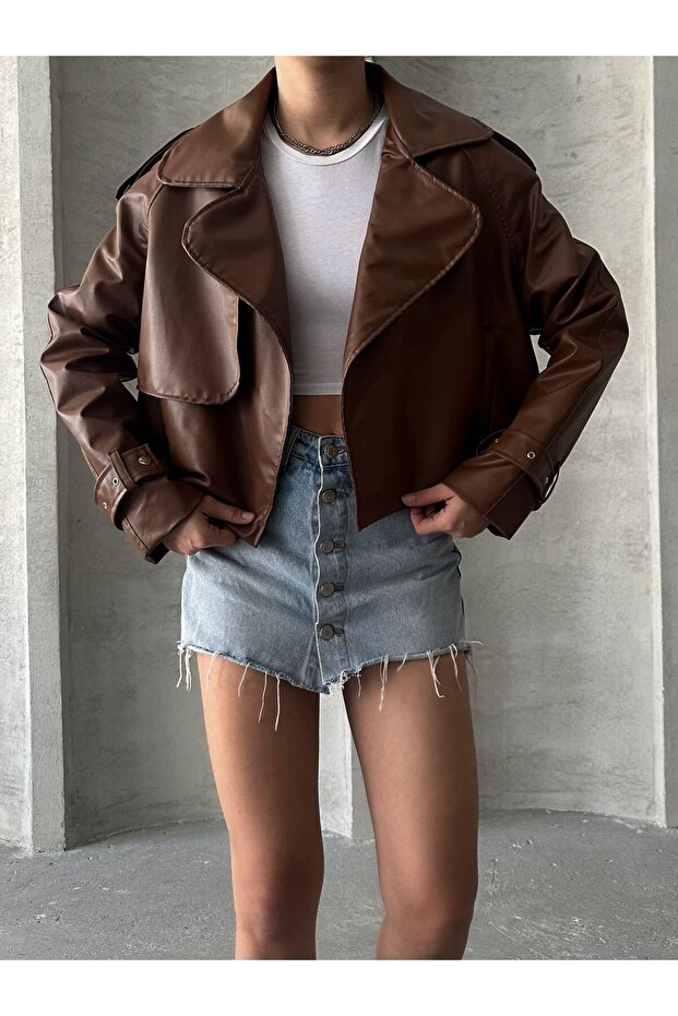 OVERSİZE TABA DERİ CEKET - 4