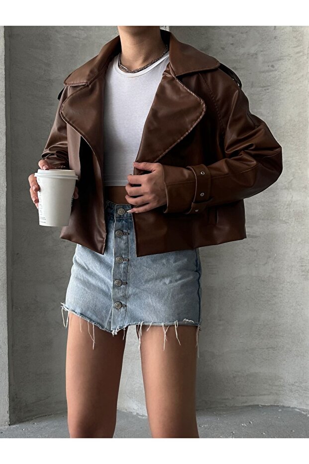 OVERSİZE TABA DERİ CEKET - 1