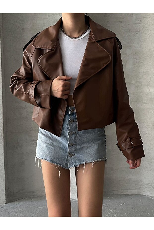 OVERSİZE TABA DERİ CEKET - 3