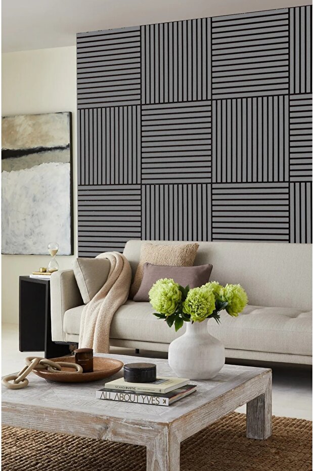 Mini Eko Akustik Ahşap Panel Antrasit Gri - 60x60cm - 5