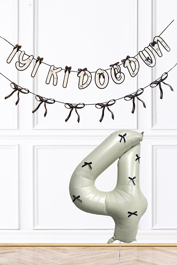 Black Bow Concept Banner and Birthday Balloon Set with Age Balloons