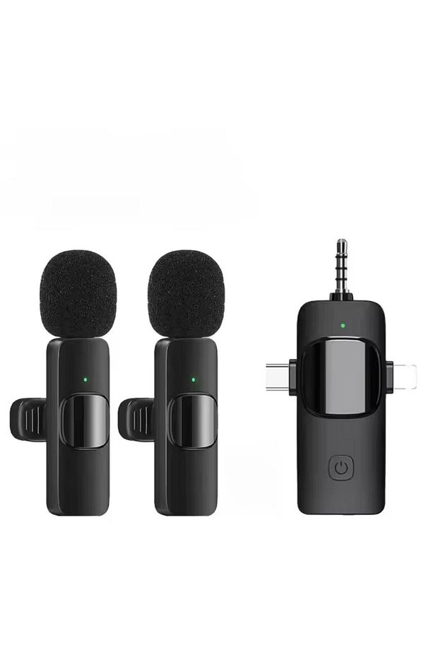 Type-C iPhone Çiftli Kablosuz Yaka Mikrofonu 3in1 Kamera PC Android iOS Uyumlu - 1