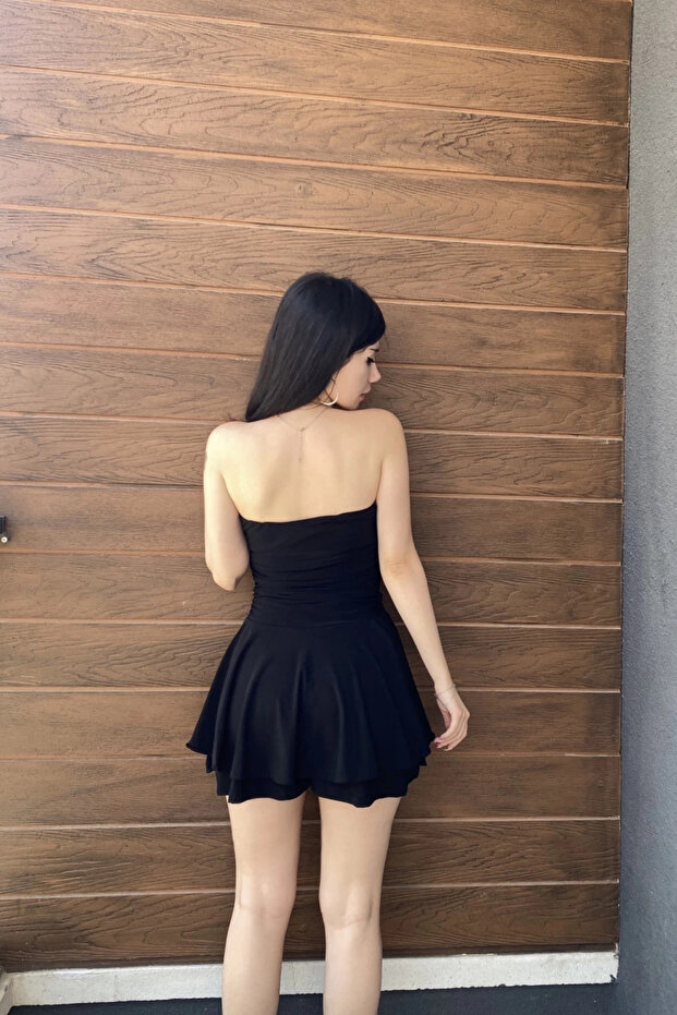 Στράπλες Μίνι φόρεμα με σορτς - 3