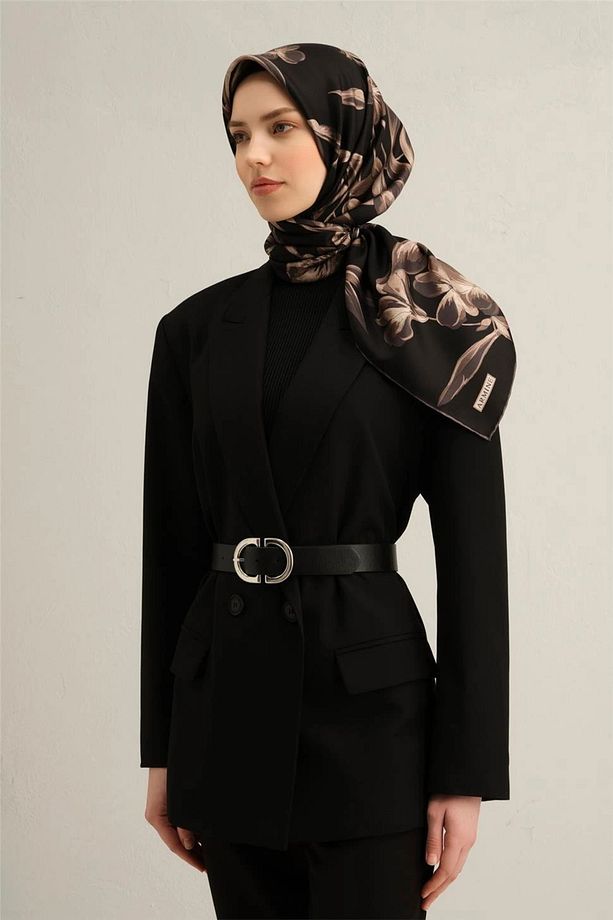 Çiçek Desenli Saf İpek Sura Eşarp 9304 - 85 - 3