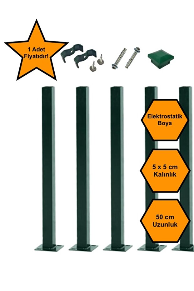 50 cm Lawn Fence Pole, Attachment Device, Metal Pole, Including Mounting Apparatus