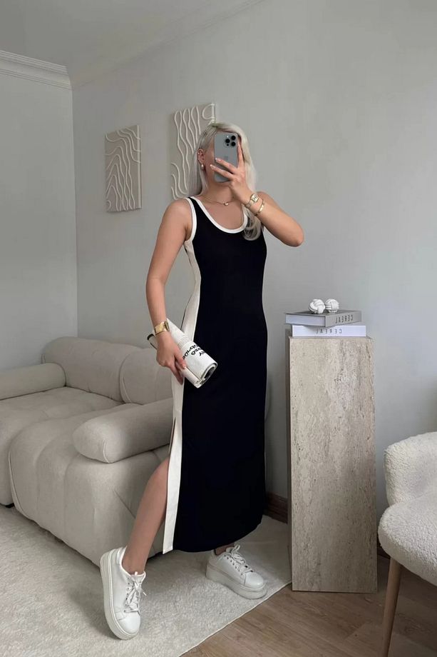 Garnili Yan Yırtmaçlı Modal Kumaş Midi Elbise - 3