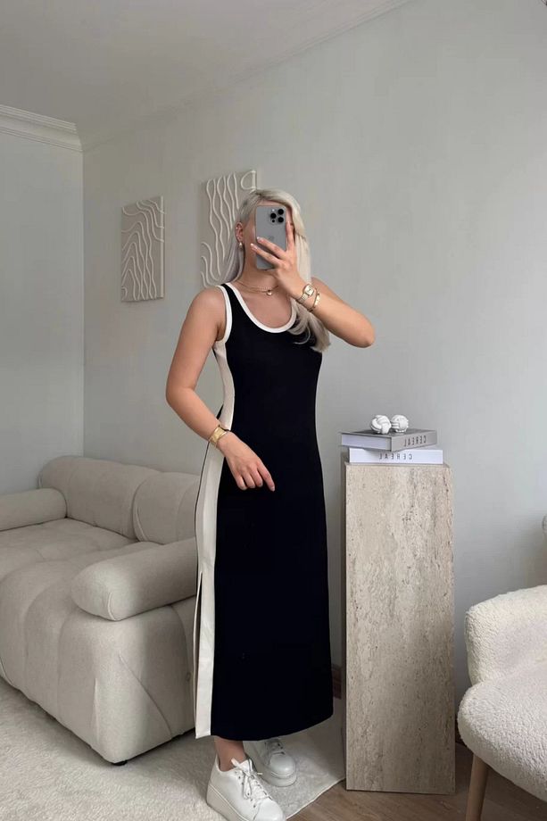 Garnili Yan Yırtmaçlı Modal Kumaş Midi Elbise - 2