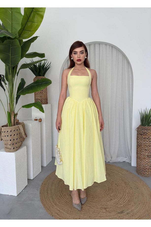 Fedro Poplin Midi Elbise - 6