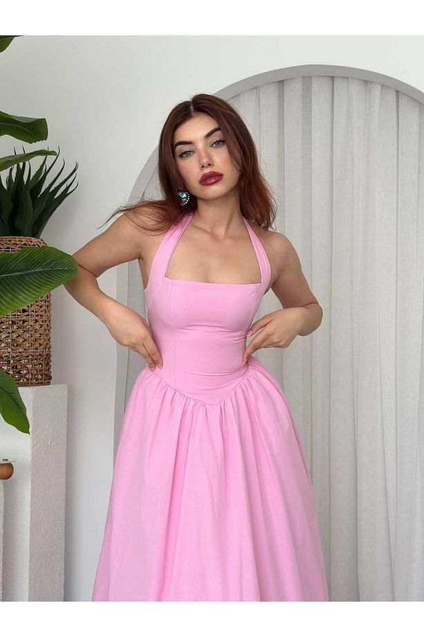 Fedro Poplin Midi Elbise - 6