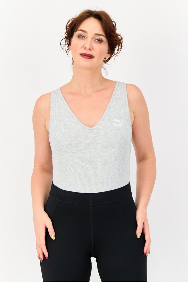 Women Sportswear Fit Sleeveless Outdoor Bodysuit, Light Grey