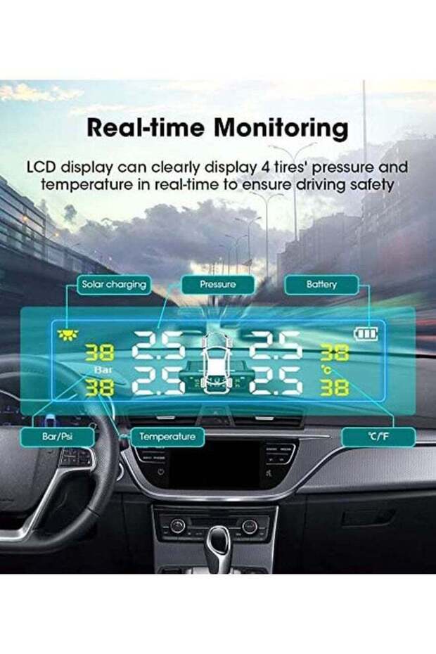 جهاز مراقبة ضغط الإطارات، مع 4 أجهزة استشعار خارجية و6 أوضاع إنذار وشاشة LCD في الوقت الفعلي - 4