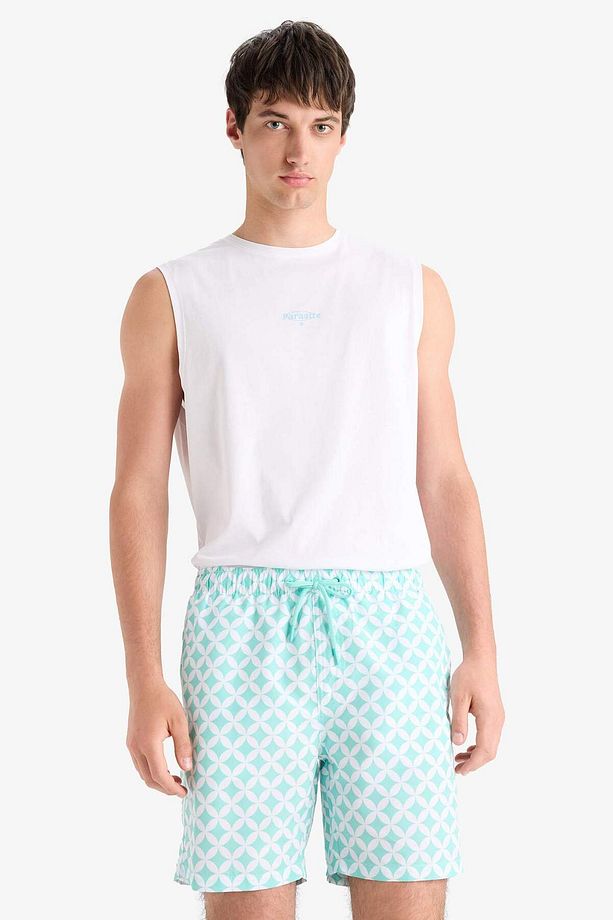 Regular Fit Desenli File Astarlı Kısa Boy Deniz Şortu E0977AX25HS - 4