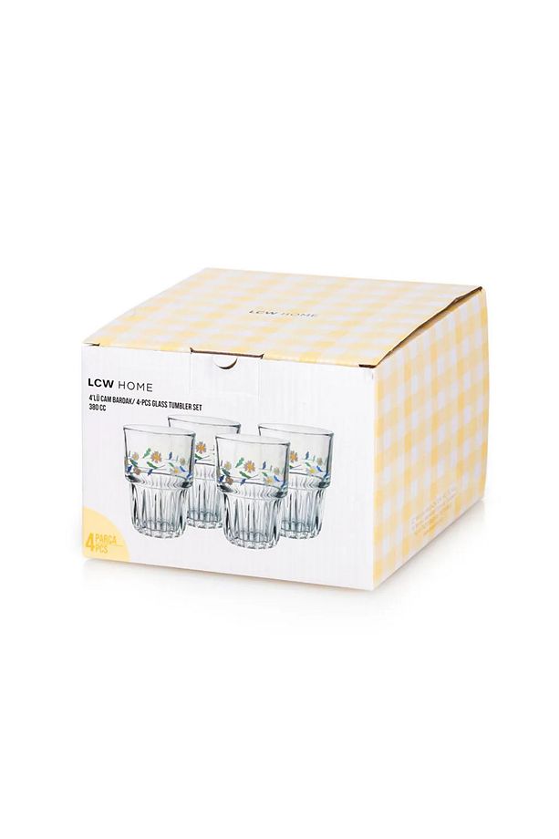LCW HOME Renksiz Çiçek Baskılı Cam Bardak Seti 4'lü 380 ml - 4