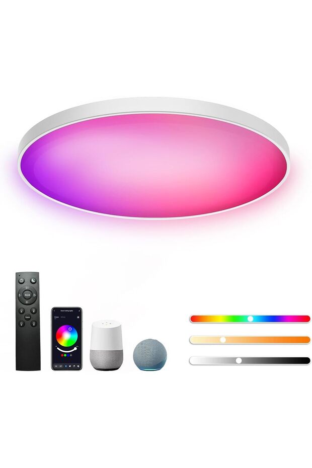 Redare Alexa Smart Ceiling Light, RGBIC Wifi Ceiling Lamp, 30cm 24W Dimmable LED Flush Mount Ceiling - 1