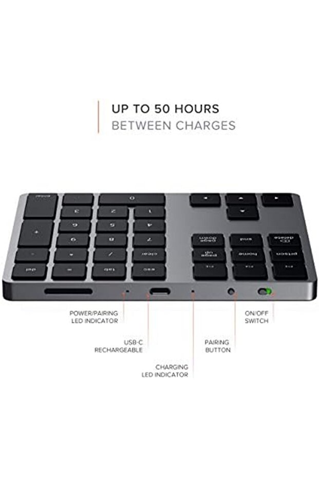 Bluetooth Extended Numeric Keypad - Slim Rechargeable 34-Key Numberpad for M2/M1 MacBook Pro - 6