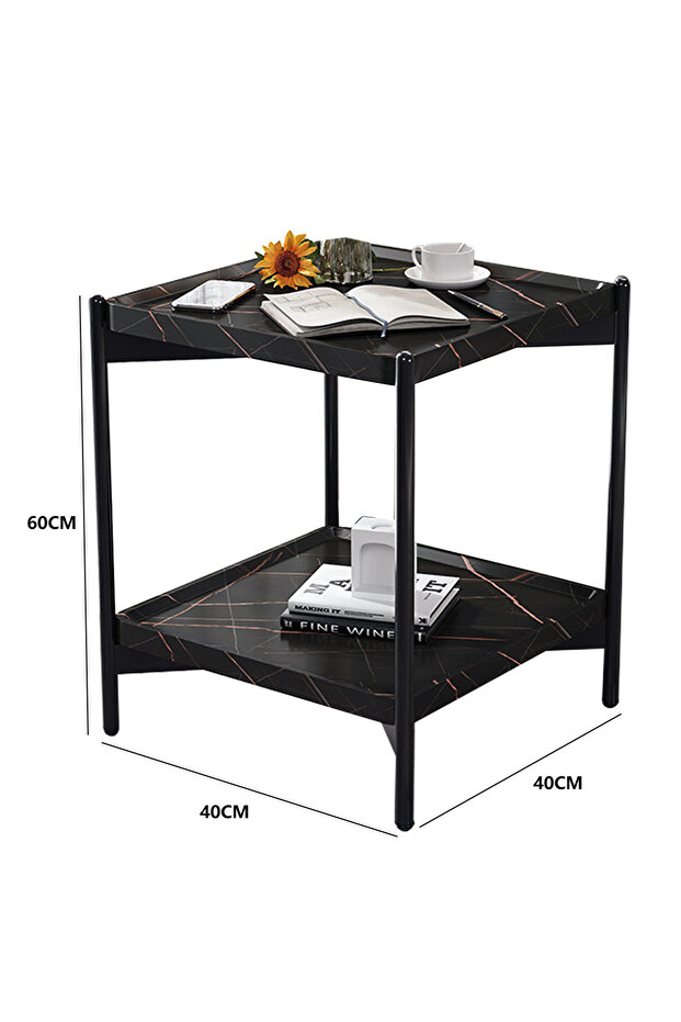 2 Layer Metal Frame Square Table, Sofa Side Table, Square Side Tables, 2-Tier Couch Wood End Table - 7