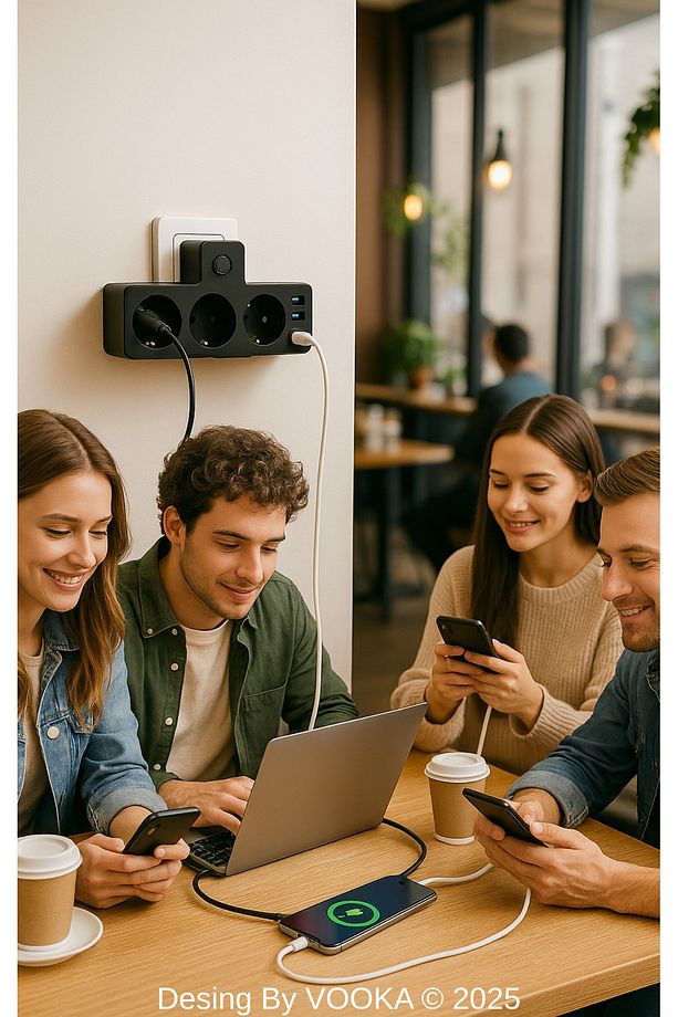 Akıllı Priz Termal Korumalı 3 Prizli Çoklu Akım Prizi | 3 USB-A + 1 USB-C 2500W 10A PD 20W - 5