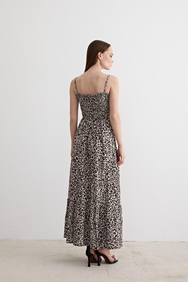 Gipeli Leopar Desenli Askılı Uzun Elbise LEOPAR DESENLİ - 4
